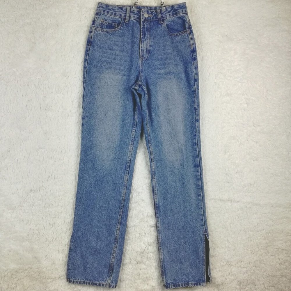 Shein Womens Jeans Mom Blue Denim Light Wash High Rise Whiskering 8